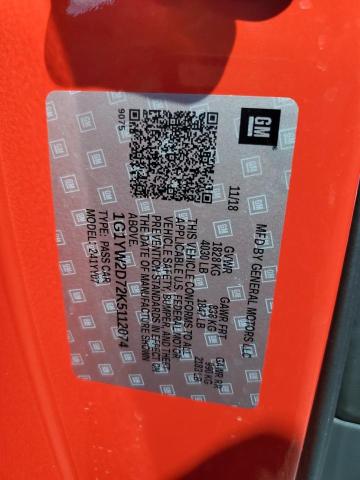 2019 CHEVROLET CORVETTE G - 1G1YW2D72K5112074