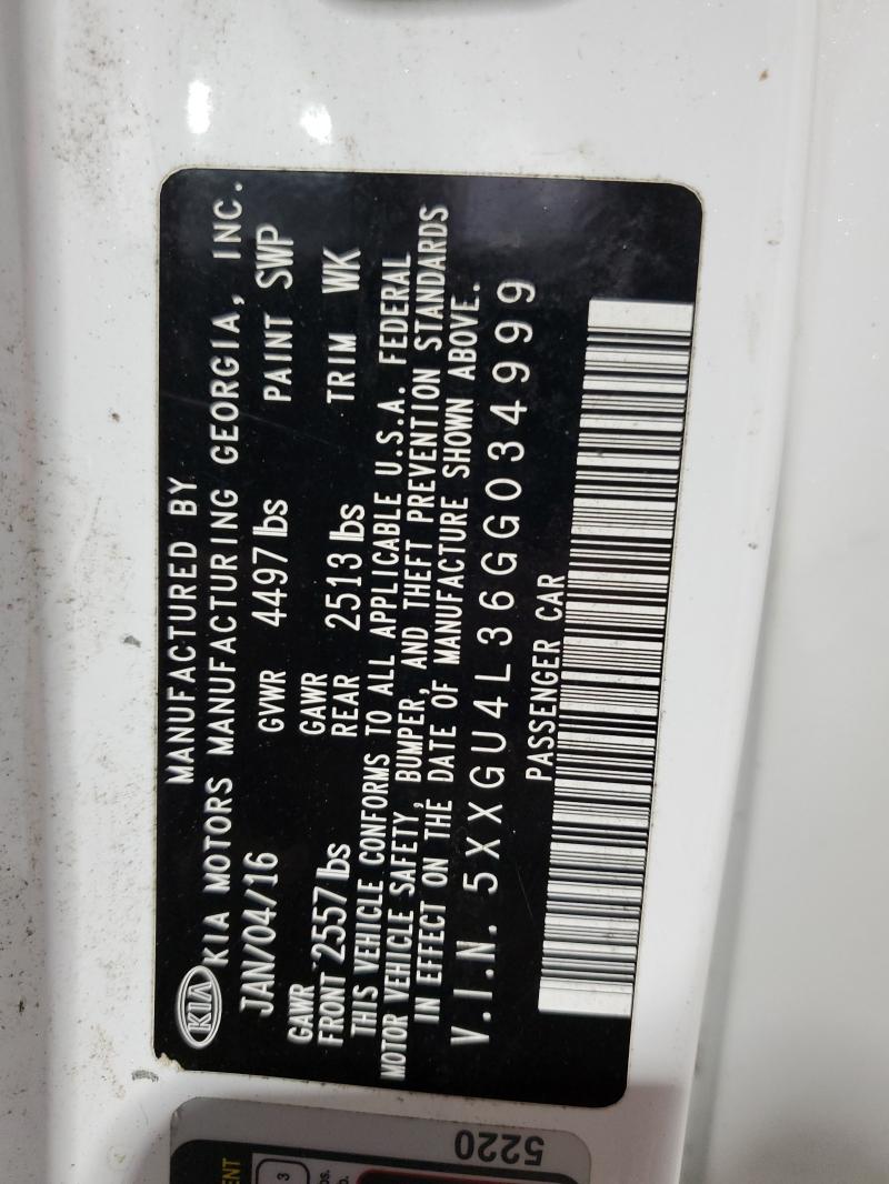 2016 KIA OPTIMA EX 5XXGU4L36GG034999