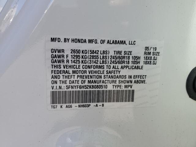 2019 HONDA PILOT EXL #3266956055