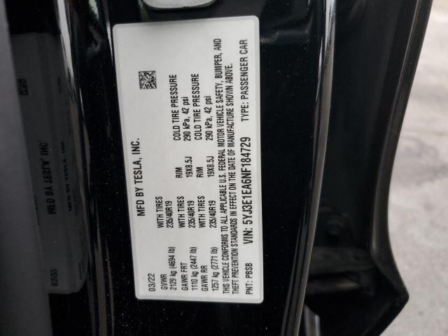 2022 TESLA MODEL 3 5YJ3E1EA6NF184729