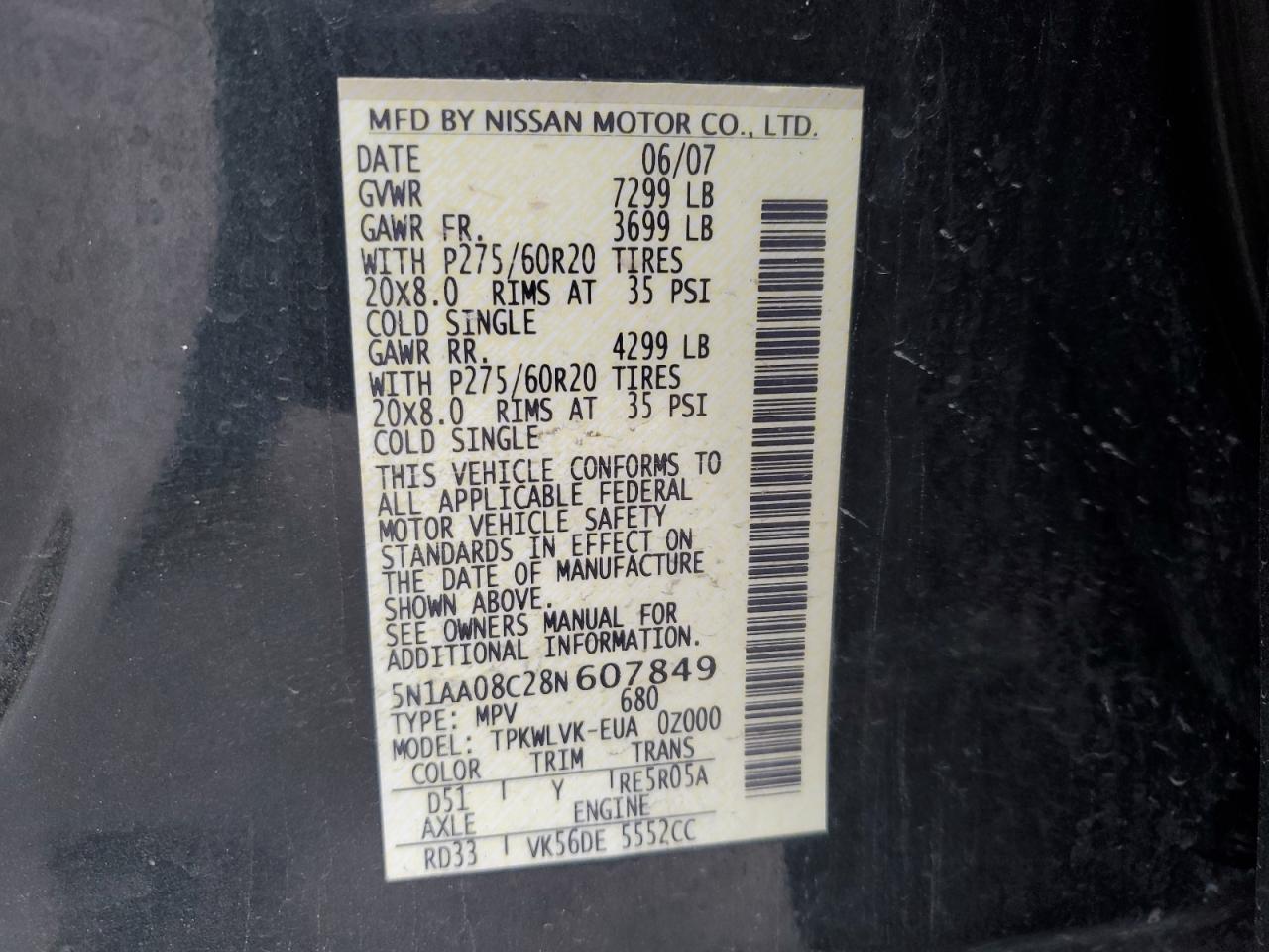 Lot #3286540178 2008 NISSAN ARMADA SE