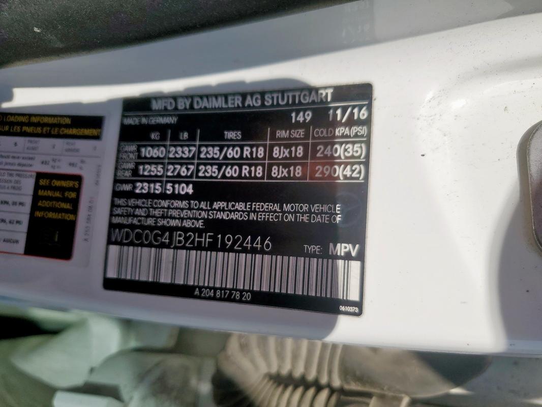 2017 MERCEDES-BENZ GLC 300 - WDC0G4JB2HF192446