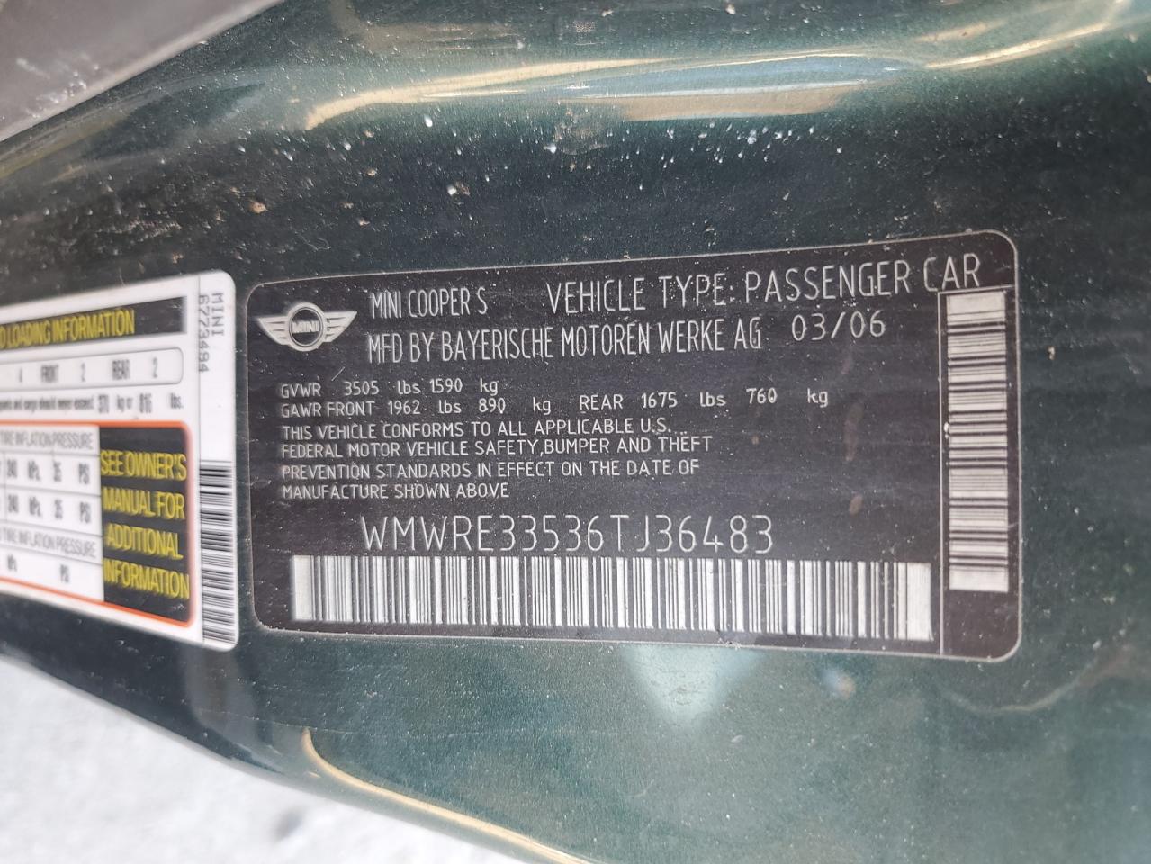 Lot #3285651267 2006 MINI COOPER S