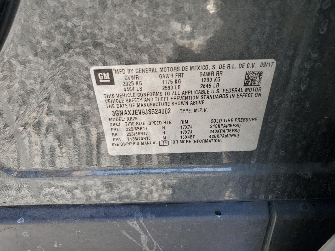 Lot #3305466061 2018 CHEVROLET EQUINOX LT