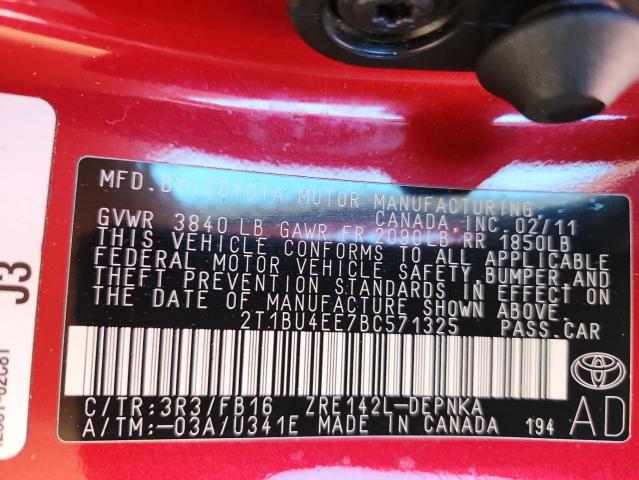 2011 TOYOTA COROLLA BA #3285973561