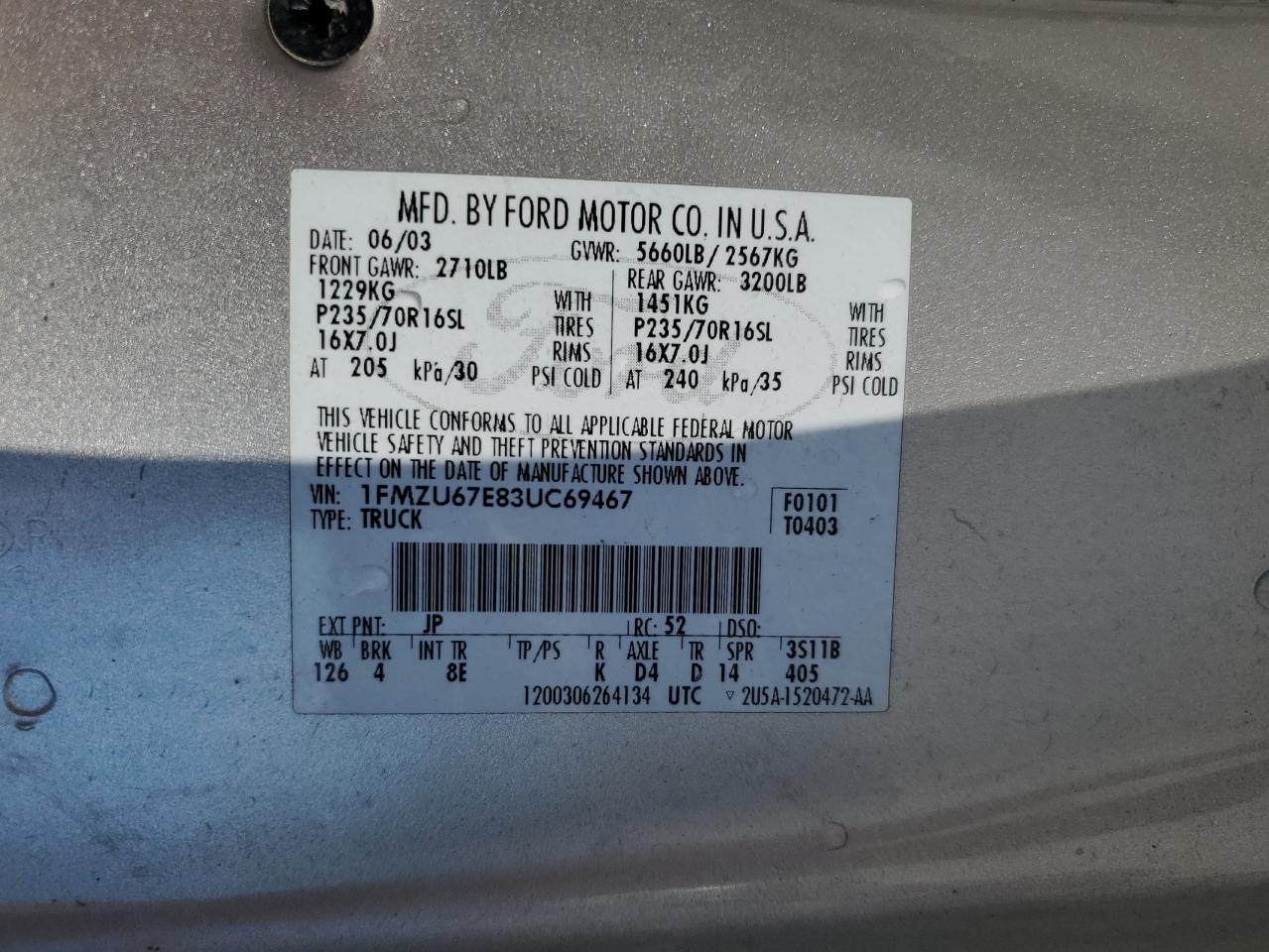 Lot #3279798298 2003 FORD EXPLORER S