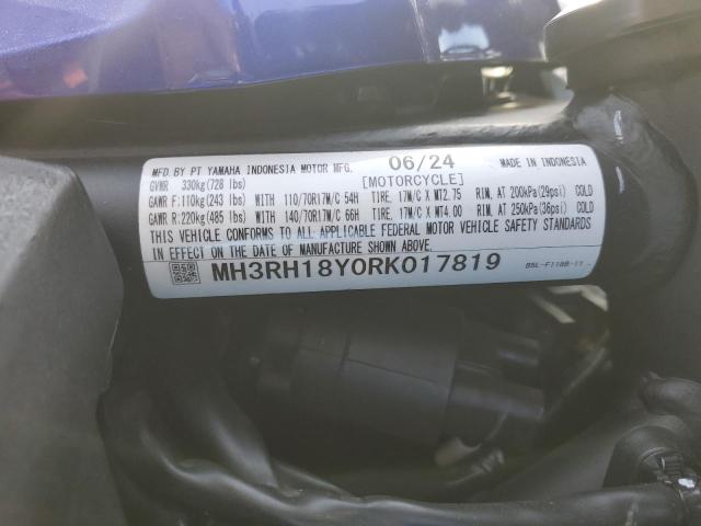 2024 YAMAHA YZFR3 A MH3RH18Y0RK017819