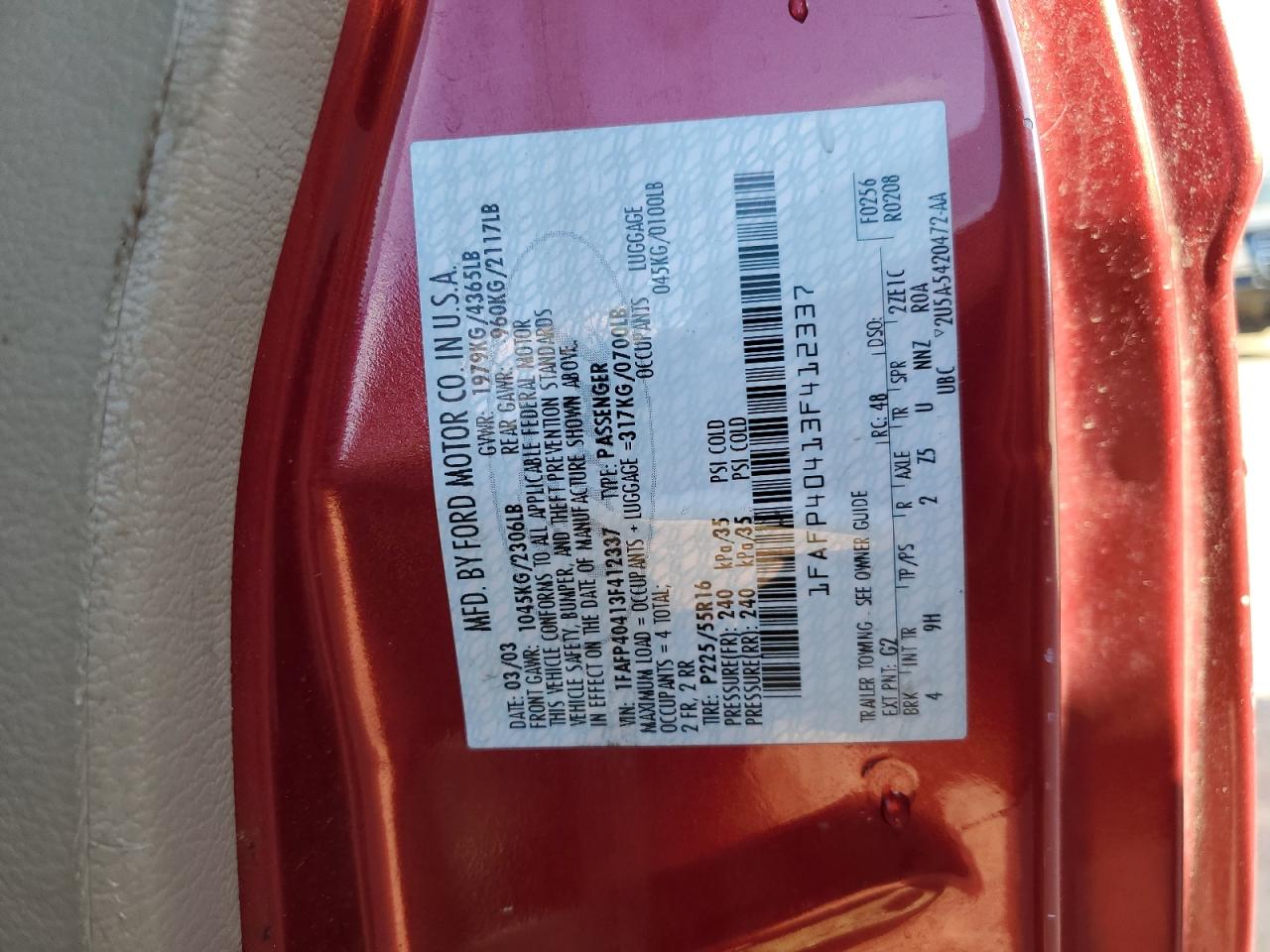 Lot #3290373774 2003 FORD MUSTANG