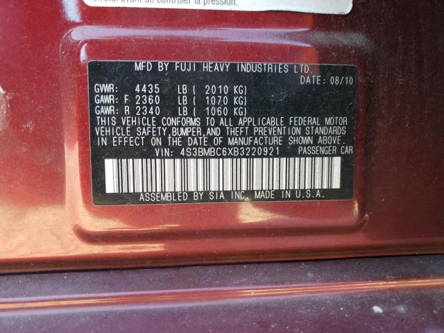 2011 SUBARU LEGACY 2.5 - 4S3BMBC6XB3220921