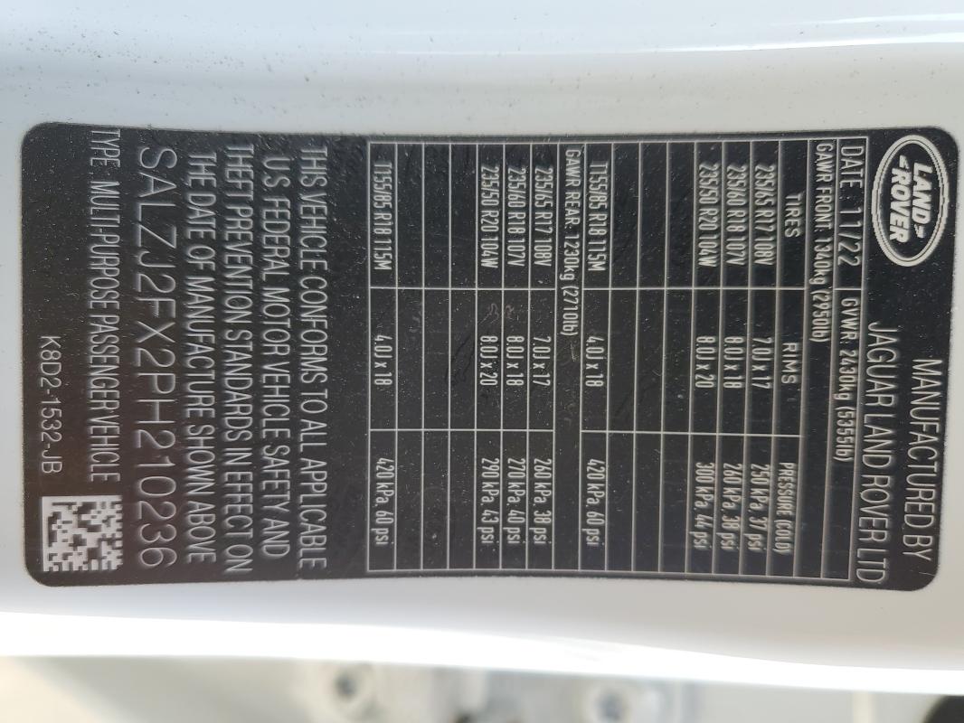 2023 LAND ROVER RANGE ROVE SALZJ2FX2PH210236