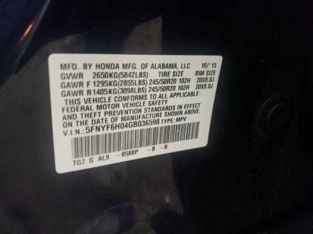 2016 HONDA PILOT ELIT #3303947694