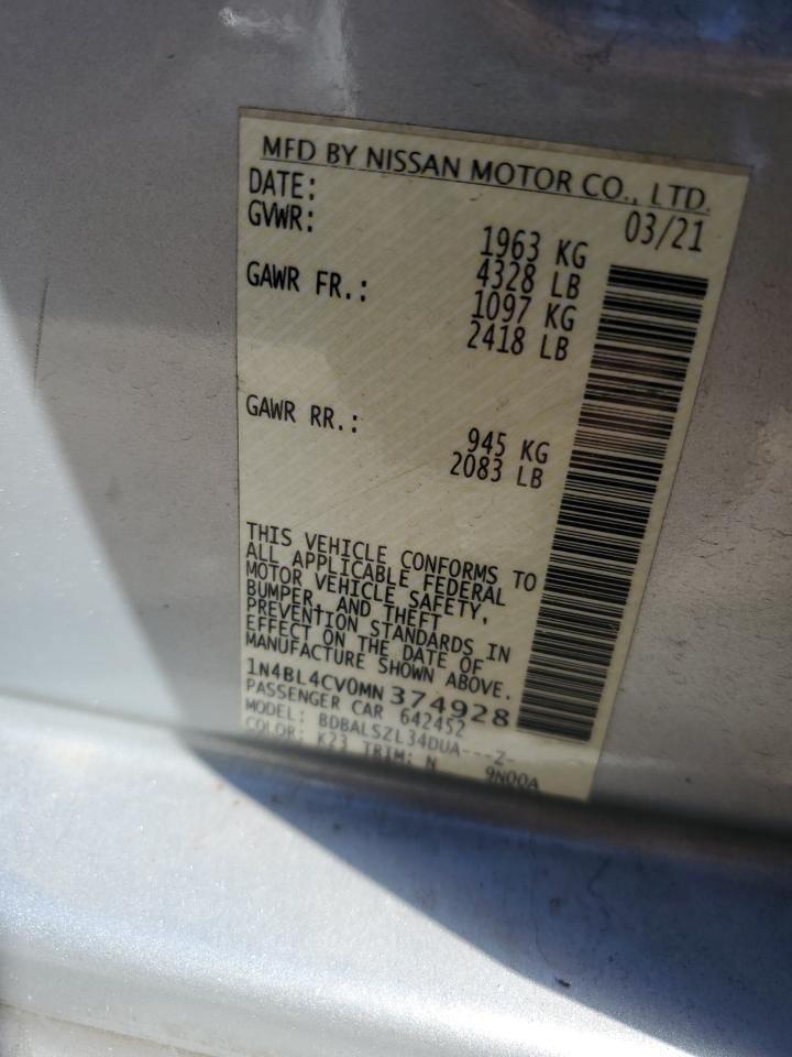 Lot #3283968805 2021 NISSAN ALTIMA SR