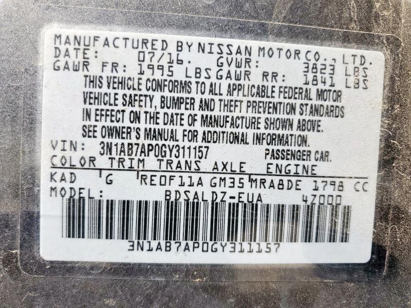 2016 NISSAN SENTRA S 3N1AB7AP0GY311157