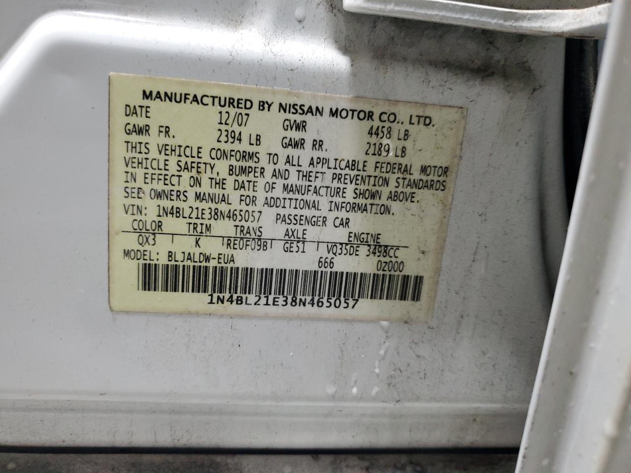 Lot #3290283225 2008 NISSAN ALTIMA 3.5