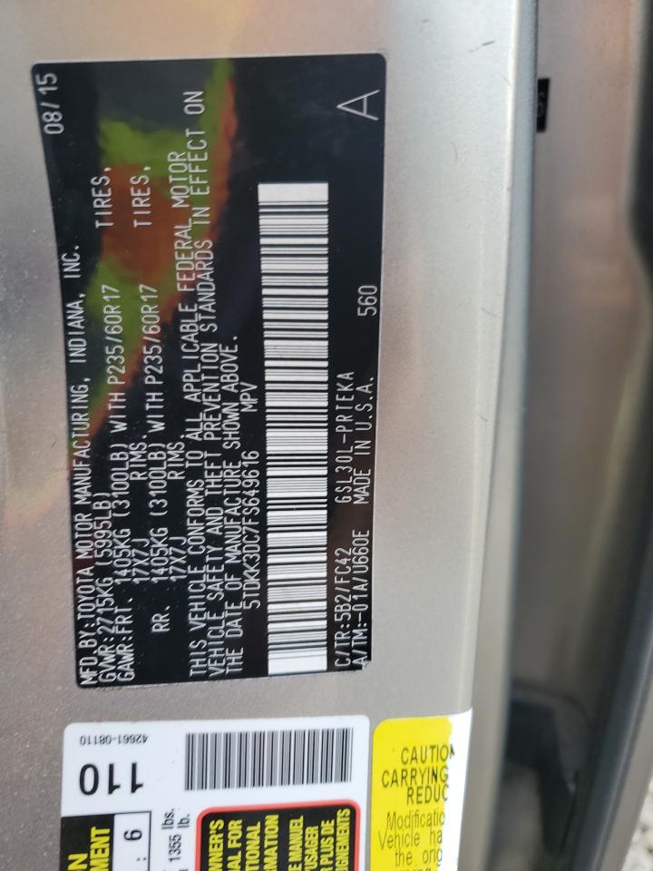 Lot #3284087606 2015 TOYOTA SIENNA LE