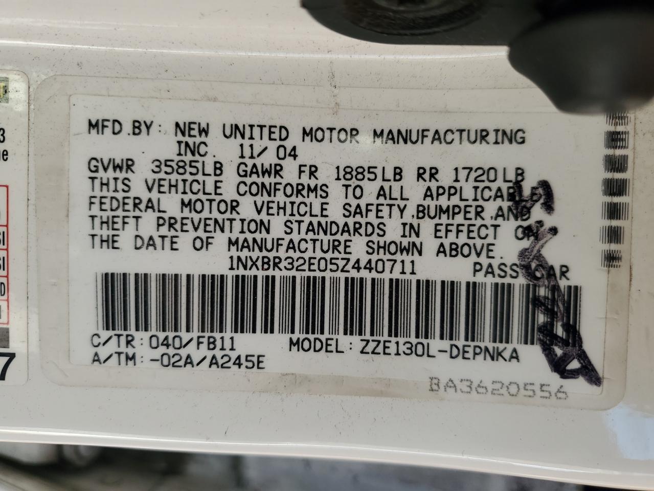 Lot #3297219376 2005 TOYOTA COROLLA CE