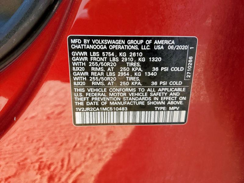 2021 VOLKSWAGEN ATLAS SE 1V2JR2CA1MC510483