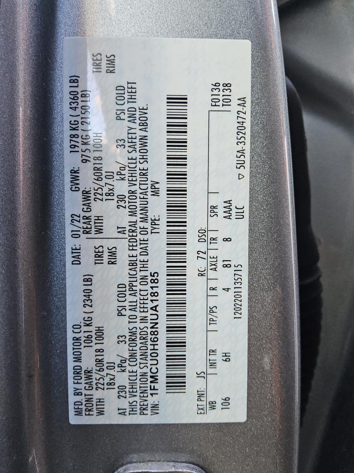 Lot #3303662941 2022 FORD ESCAPE SEL