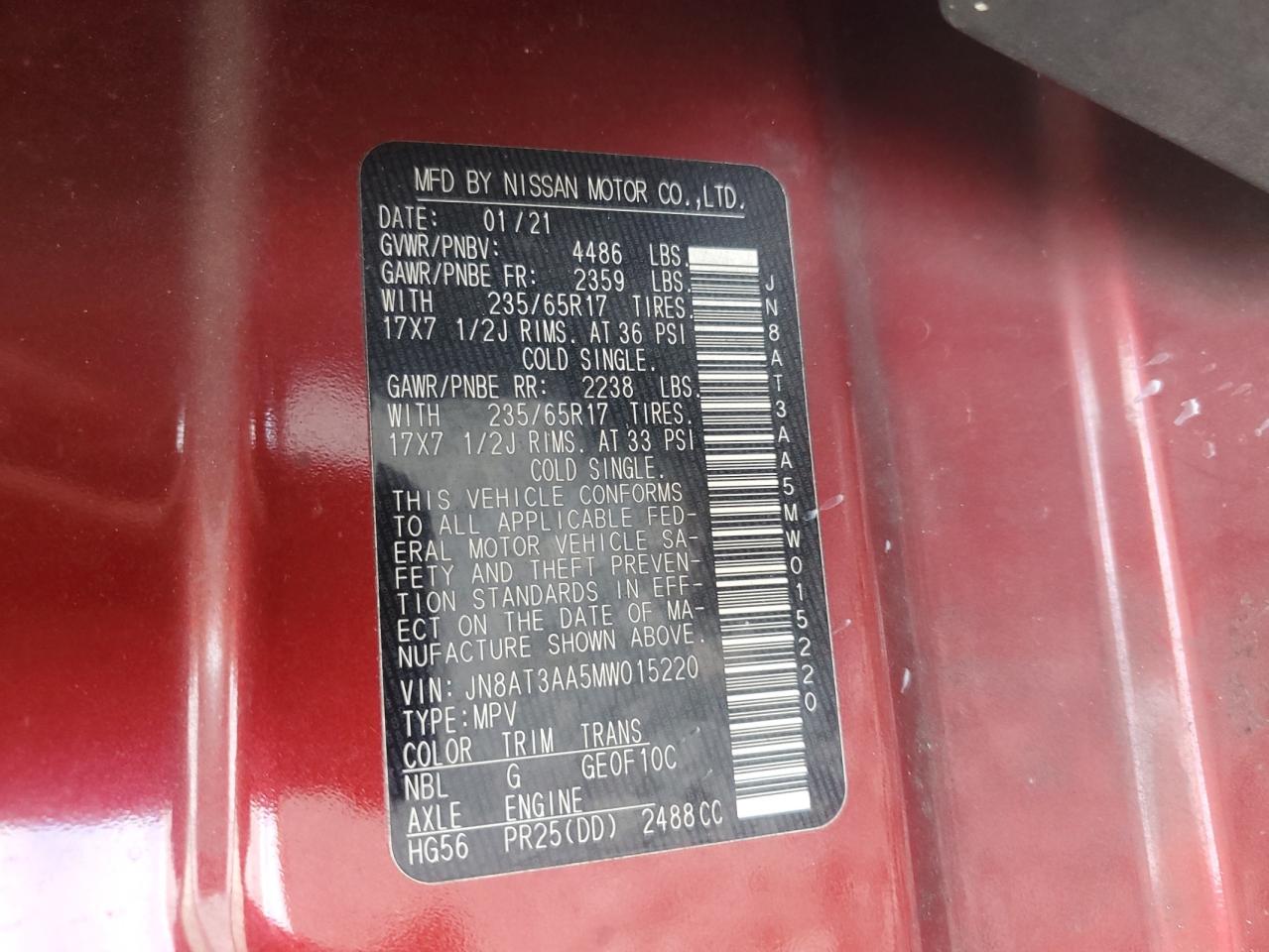 Lot #3301858984 2021 NISSAN ROGUE S