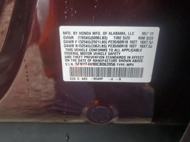 2012 HONDA PILOT TOUR #3285619269