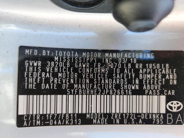 2018 TOYOTA COROLLA L - 5YFBURHE2JP826616