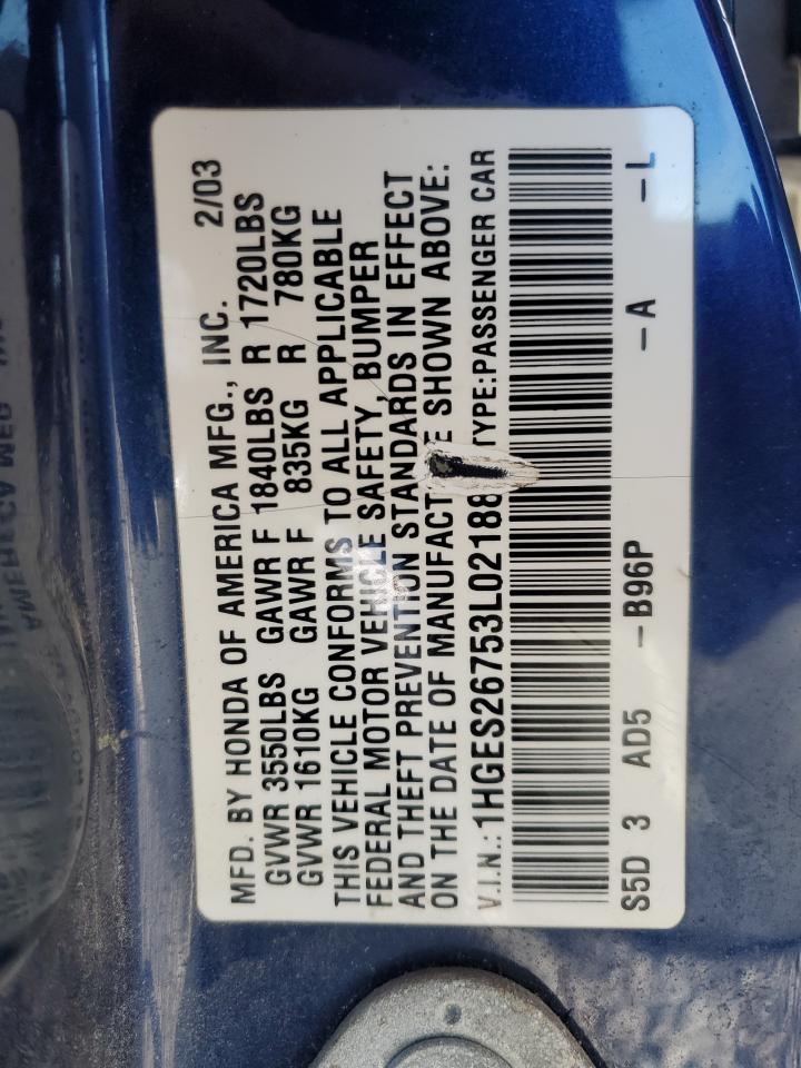 Lot #3290111260 2003 HONDA CIVIC EX