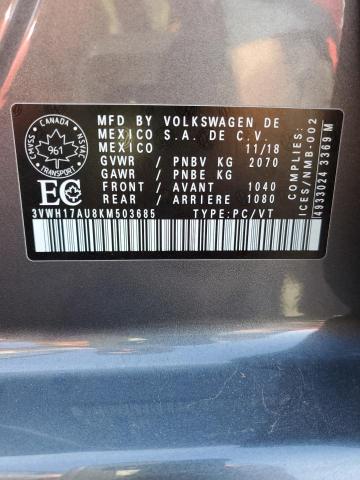 2019 VOLKSWAGEN GOLF ALLTR - 3VWH17AU8KM503685