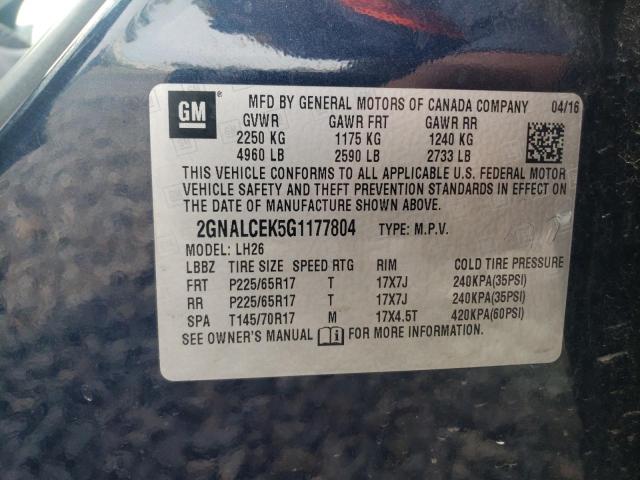 2016 CHEVROLET EQUINOX LT 2GNALCEK5G1177804