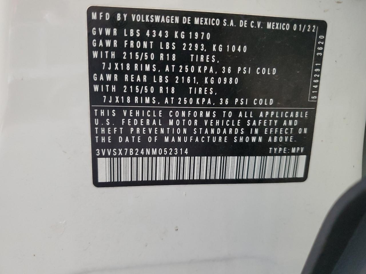 Lot #3301855004 2022 VOLKSWAGEN TAOS SE