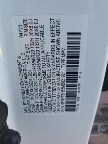 2021 HONDA PASSPORT EXL 5FNYF8H55MB021921