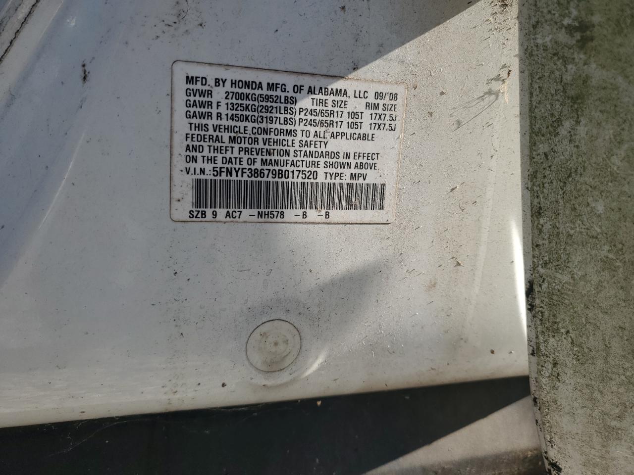 Lot #3280404300 2009 HONDA PILOT EXL