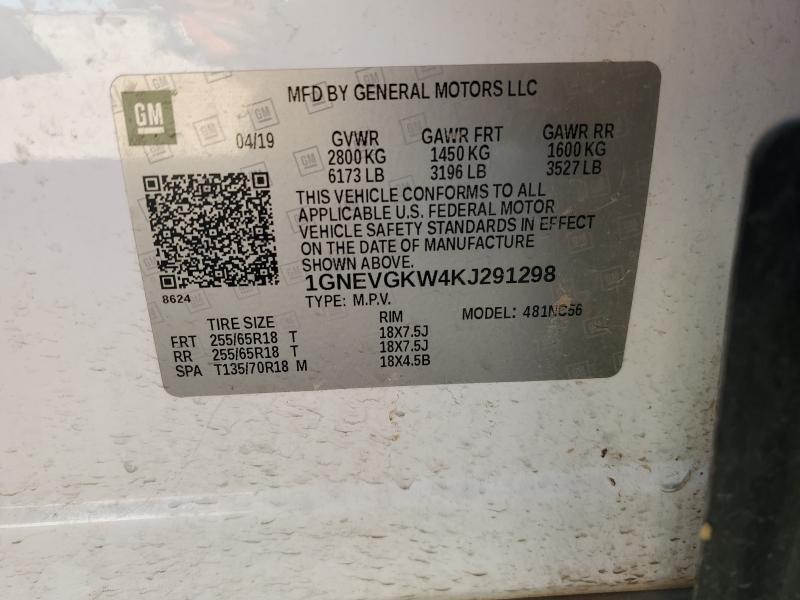 2019 CHEVROLET TRAVERSE L 1GNEVGKW4KJ291298