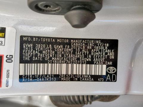 2019 TOYOTA COROLLA L - 2T1BURHE7KC207012