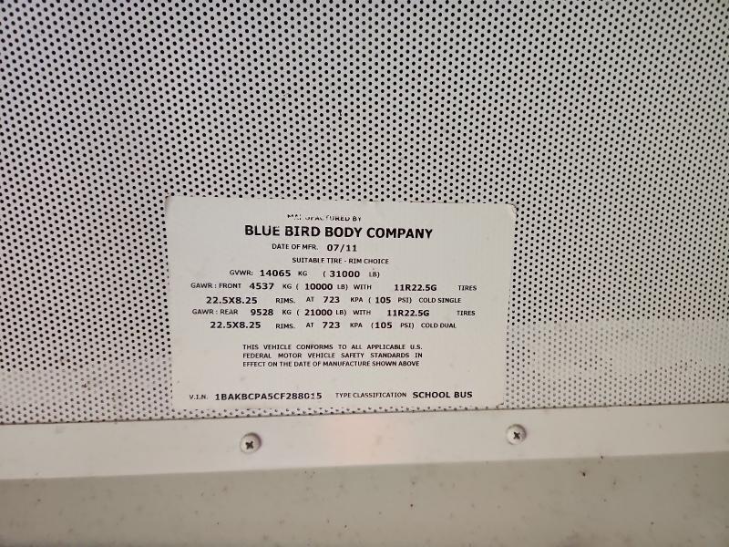 2012 BLUE BIRD SCHOOL BUS #3305292308