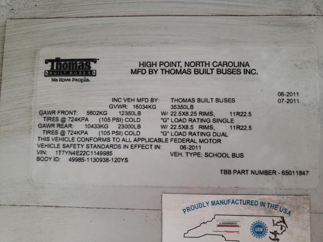 2012 THOMAS SAF-T-LINER HDX #3274126467