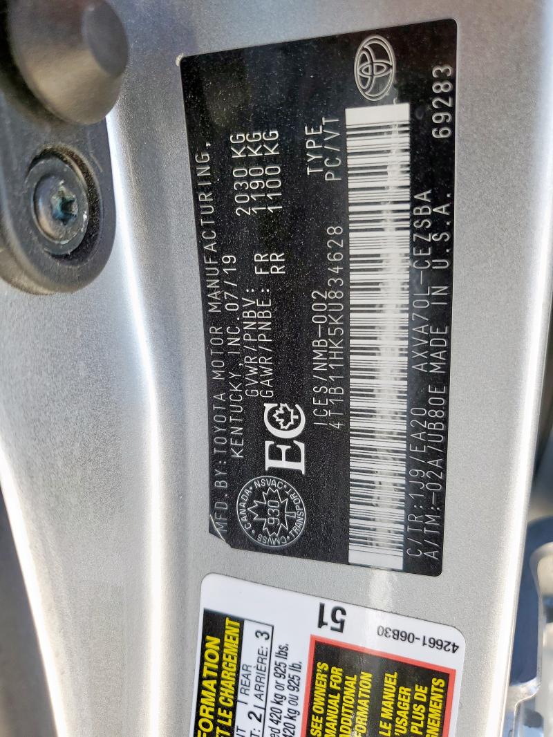 2019 TOYOTA CAMRY L #3291478929