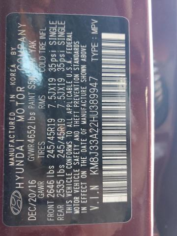 2017 HYUNDAI TUCSON LIM KM8J33A22HU389947