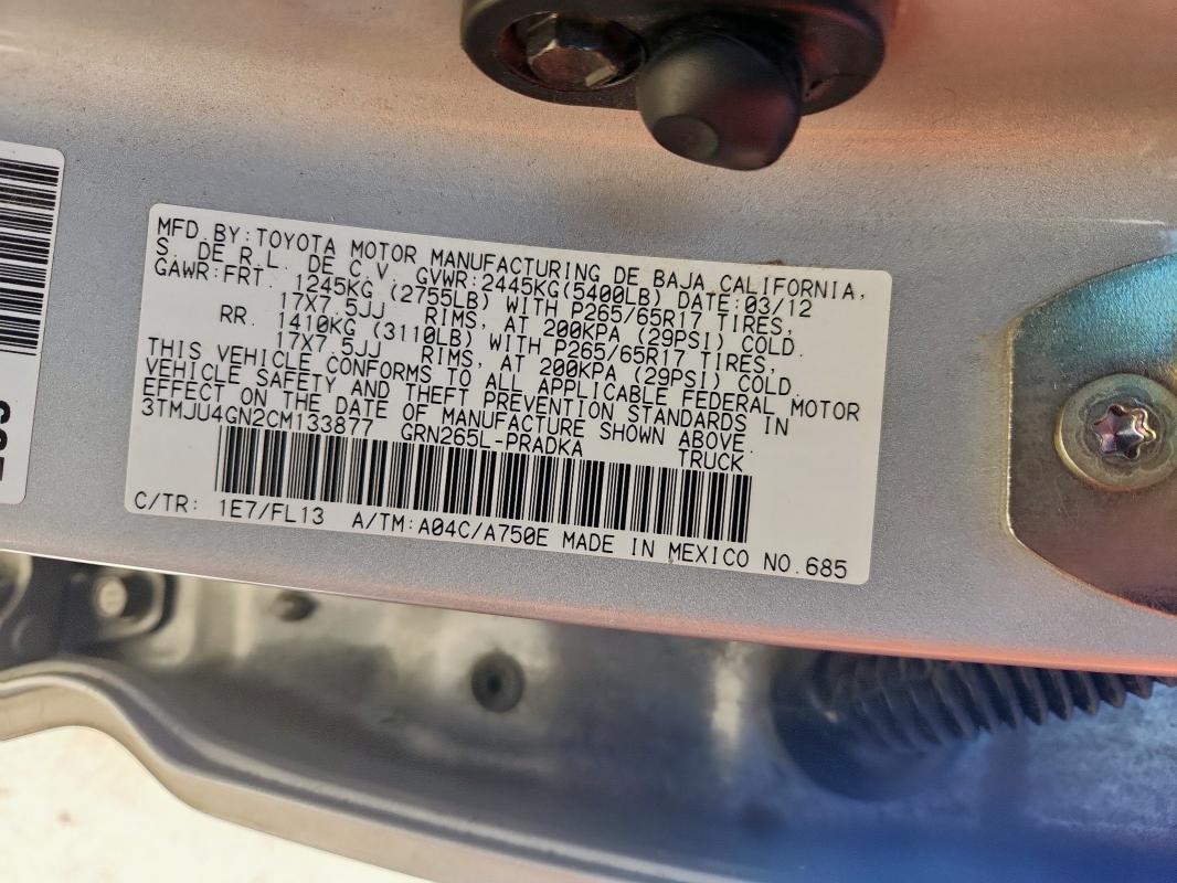 2012 TOYOTA TACOMA DOU - 3TMJU4GN2CM133877