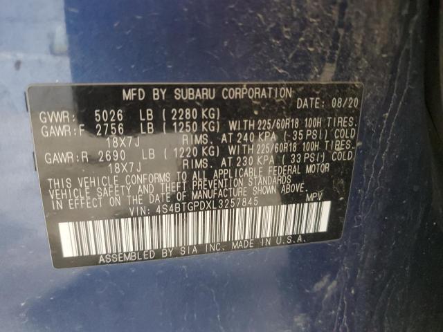 2020 SUBARU OUTBACK TOURING LDL #3266021526