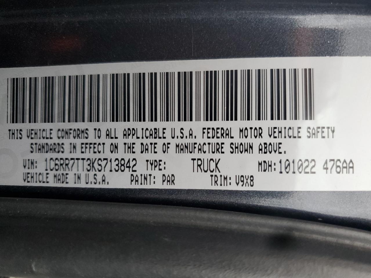 Lot #3315970083 2019 RAM 1500 CLASS