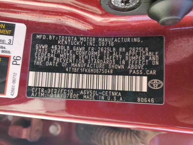 2017 TOYOTA CAMRY LE #3284214543