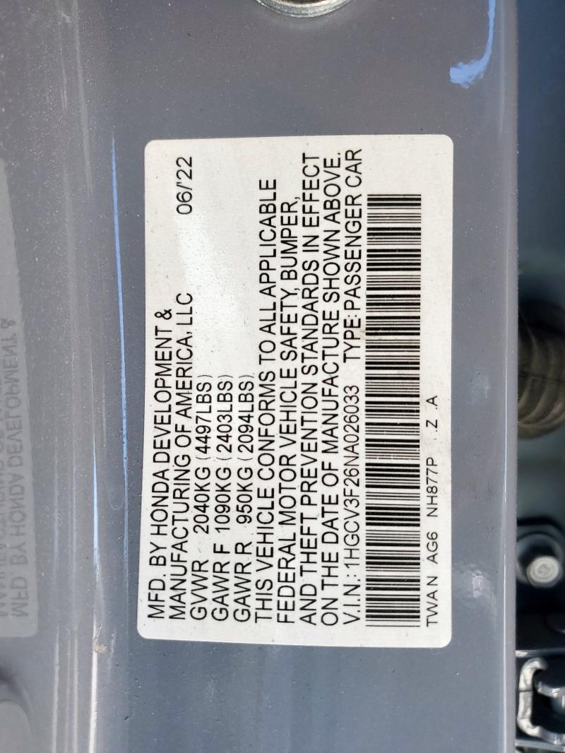 2022 HONDA ACCORD HYB #3291631273