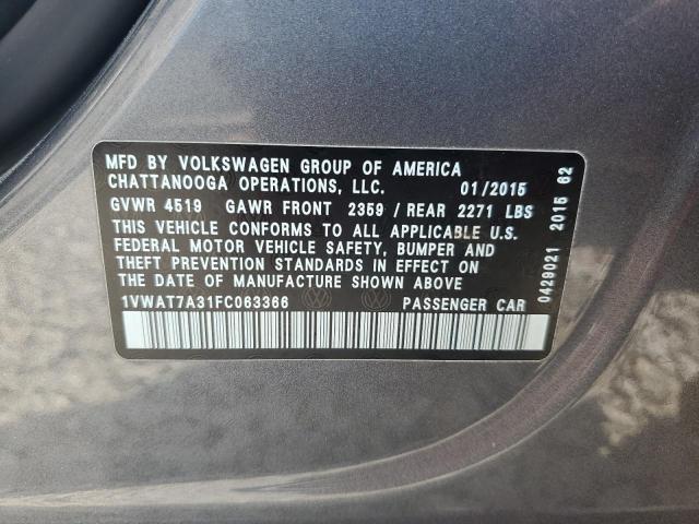 2015 VOLKSWAGEN PASSAT S - 1VWAT7A31FC063366