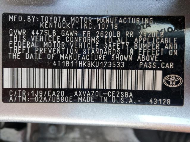 2019 TOYOTA CAMRY L #3256444197