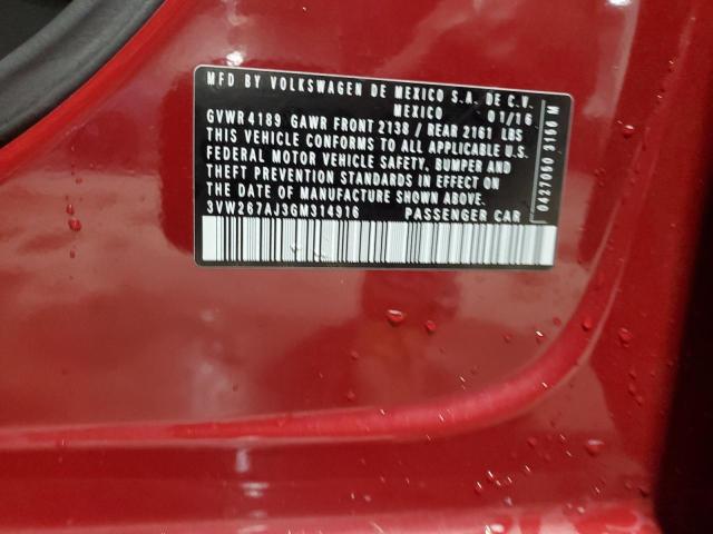 2016 VOLKSWAGEN JETTA S 3VW267AJ3GM314916