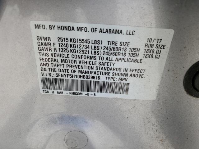 2017 HONDA PILOT LX 5FNYF5H10HB039616