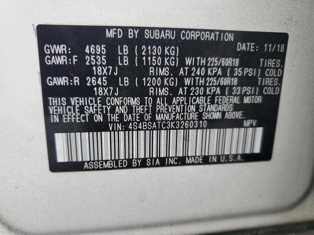 2019 SUBARU OUTBACK TO - 4S4BSATC3K3260310