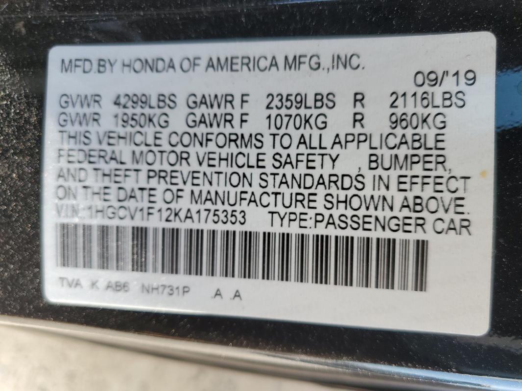 2019 HONDA ACCORD LX - 1HGCV1F12KA175353