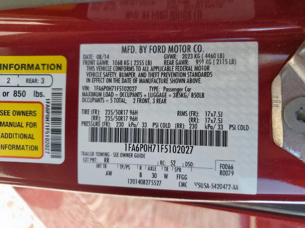 2015 FORD FUSION SE - 1FA6P0H71F5102027