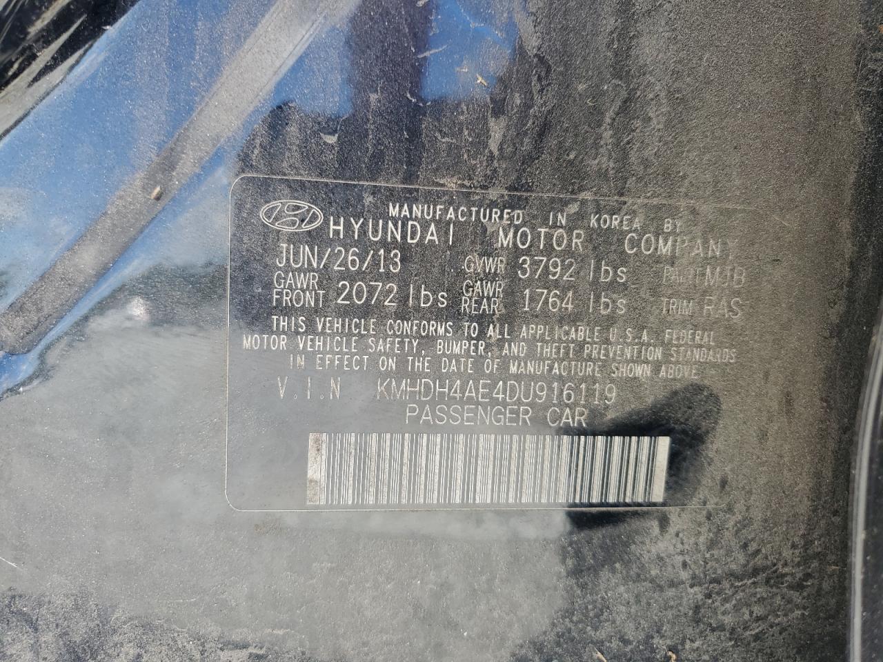 Lot #3302756368 2013 HYUNDAI ELANTRA GL